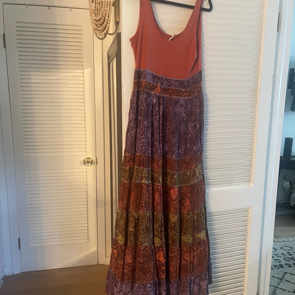 Anthropologie Red and Purple Maxi Dress